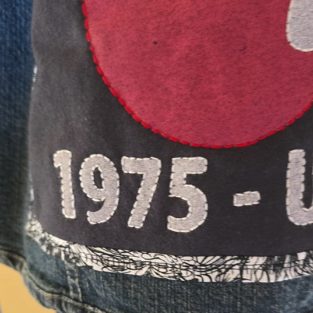 Upcyled Molly Made It Blue Jean Jacket with Iconic Rolling Stones Design - Picture 5 of 13